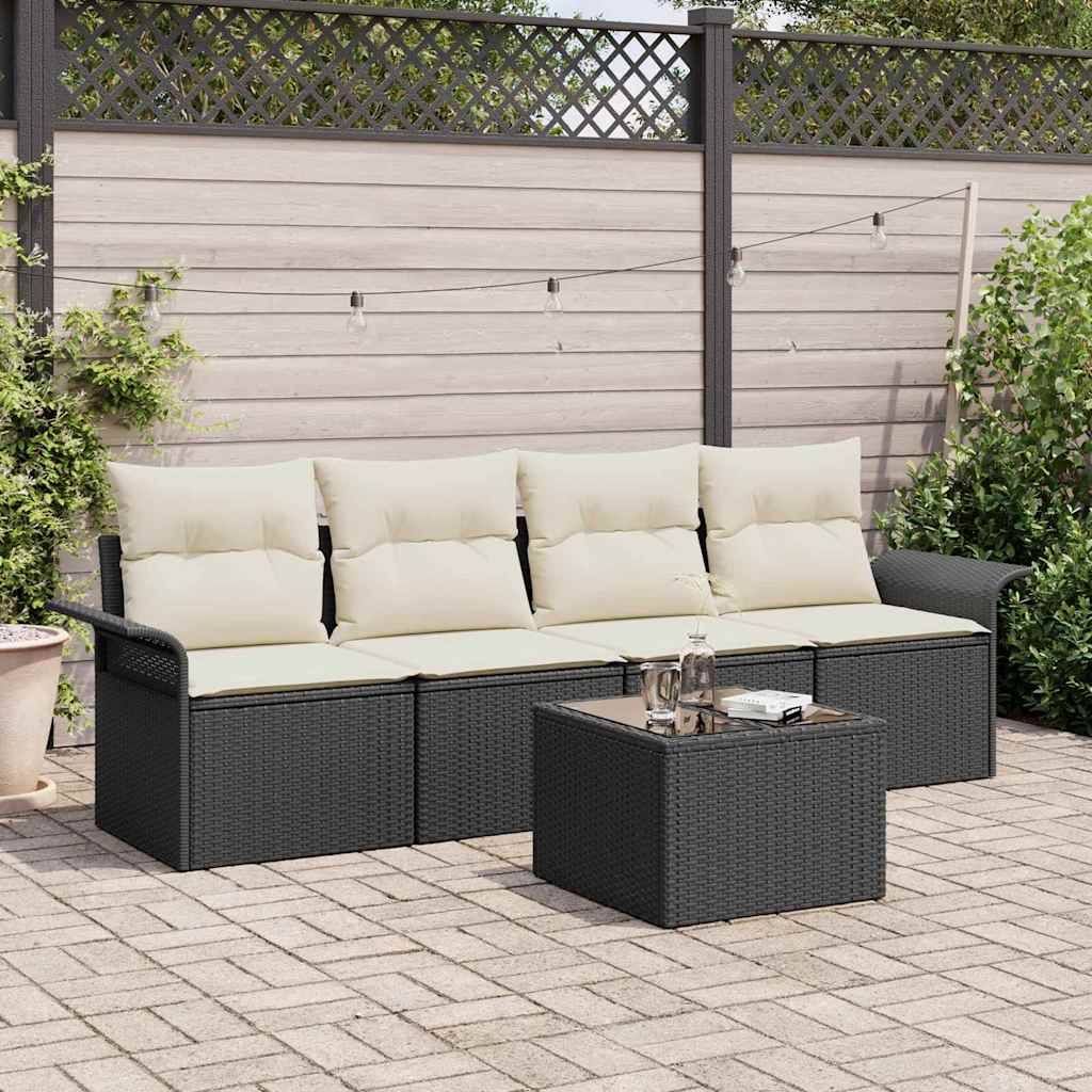 vidaXL Zestaw Sof z poduszką 5 pcs Czarny polirattan