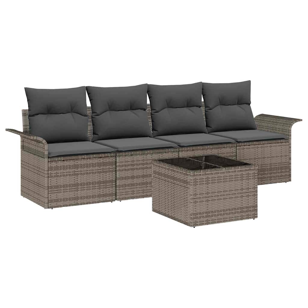 vidaXL Zestaw Sof z poduszką 5 pcs Szary polirattan