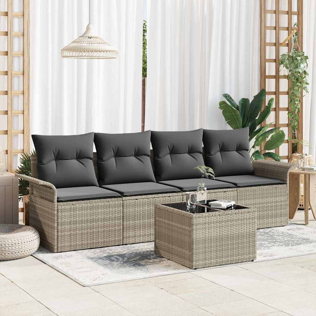 vidaXL Zestaw Sof z poduszką 5 pcs Jasnoszary polirattan