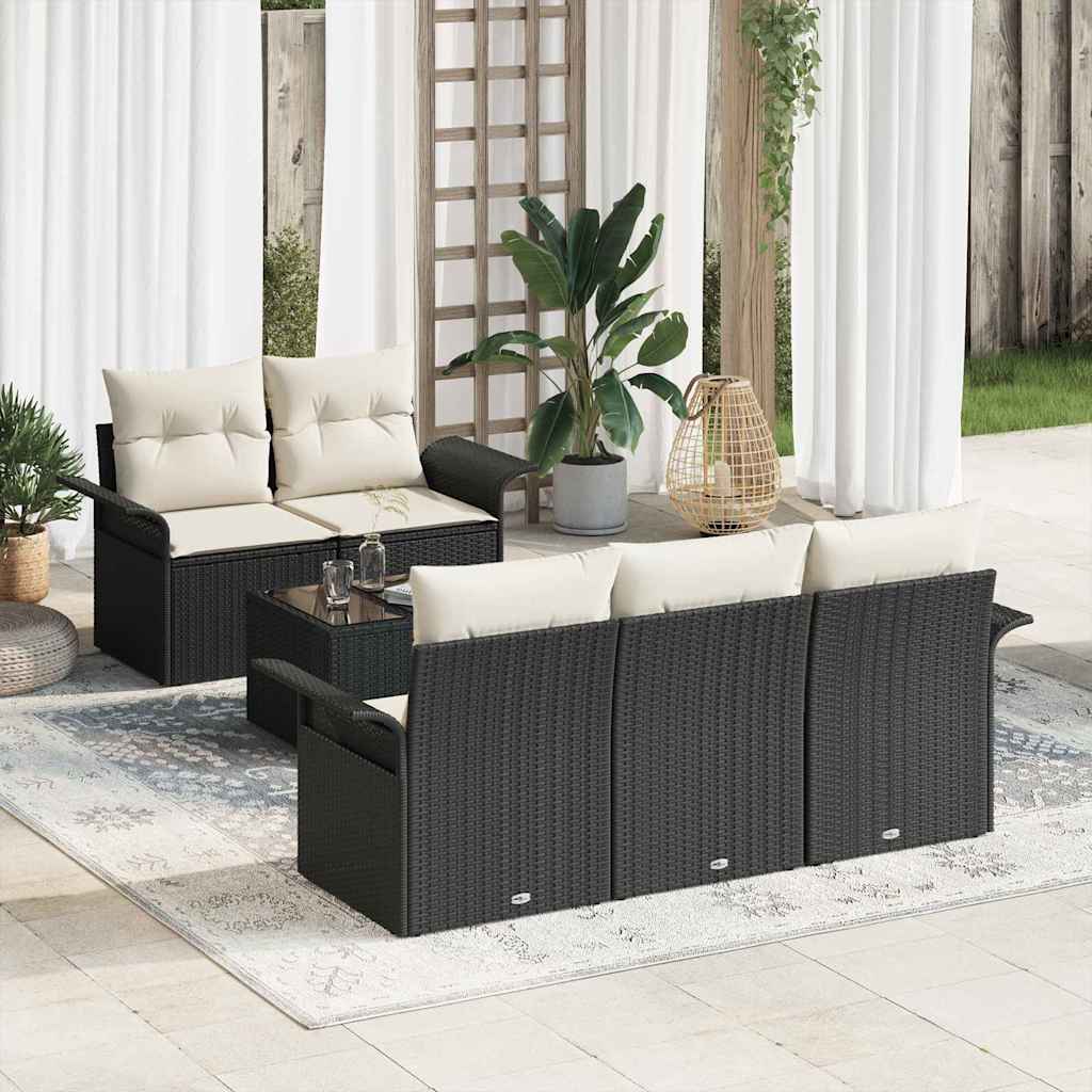 vidaXL Zestaw Sof z poduszką 6 pcs Czarny polirattan