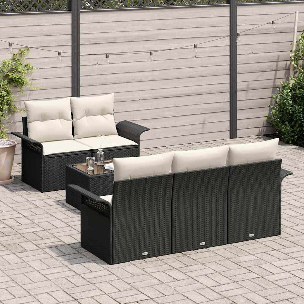 vidaXL Zestaw Sof z poduszką 6 pcs Czarny polirattan