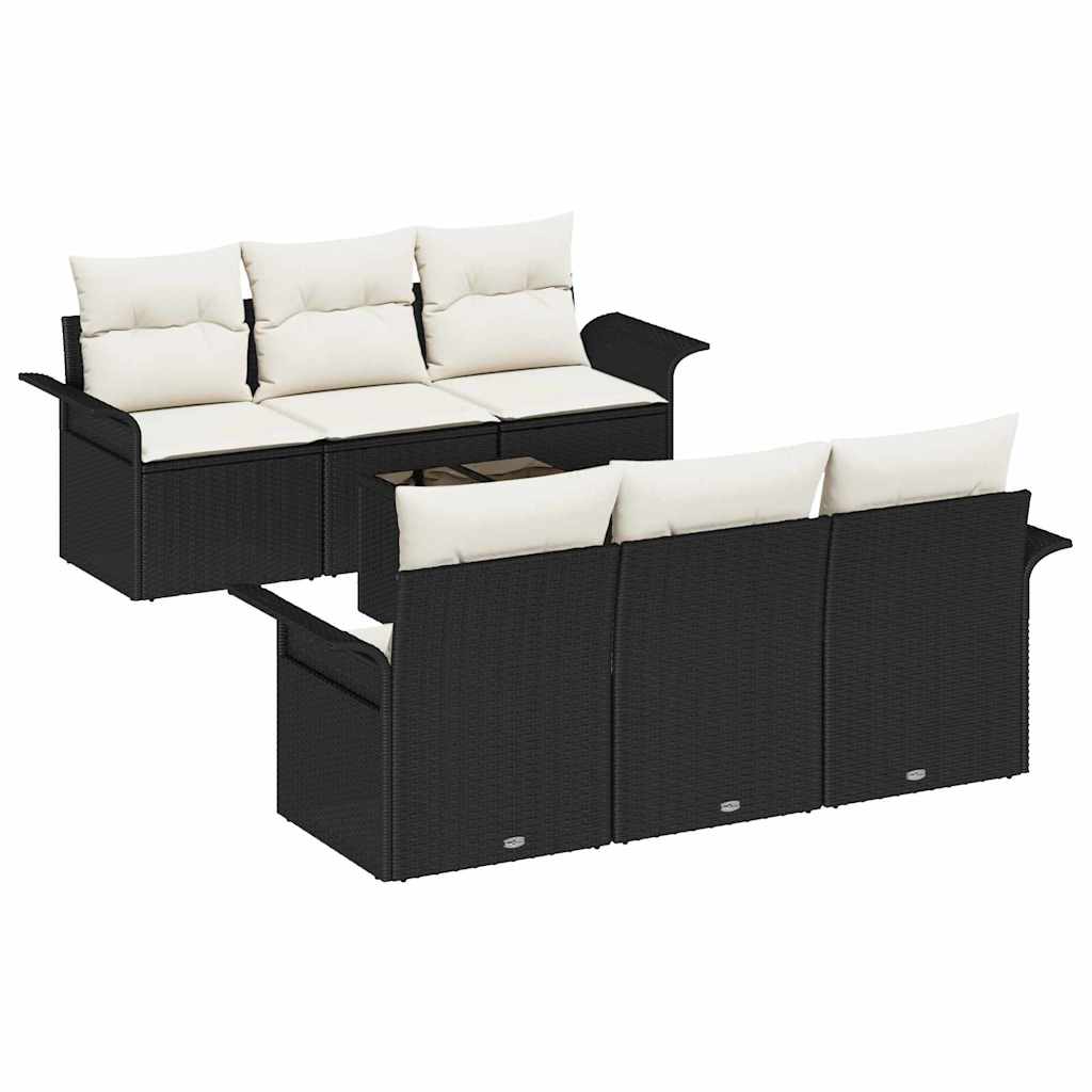 vidaXL Zestaw Sof na Ogród z poduszką 7 pcs Czarny polirattan