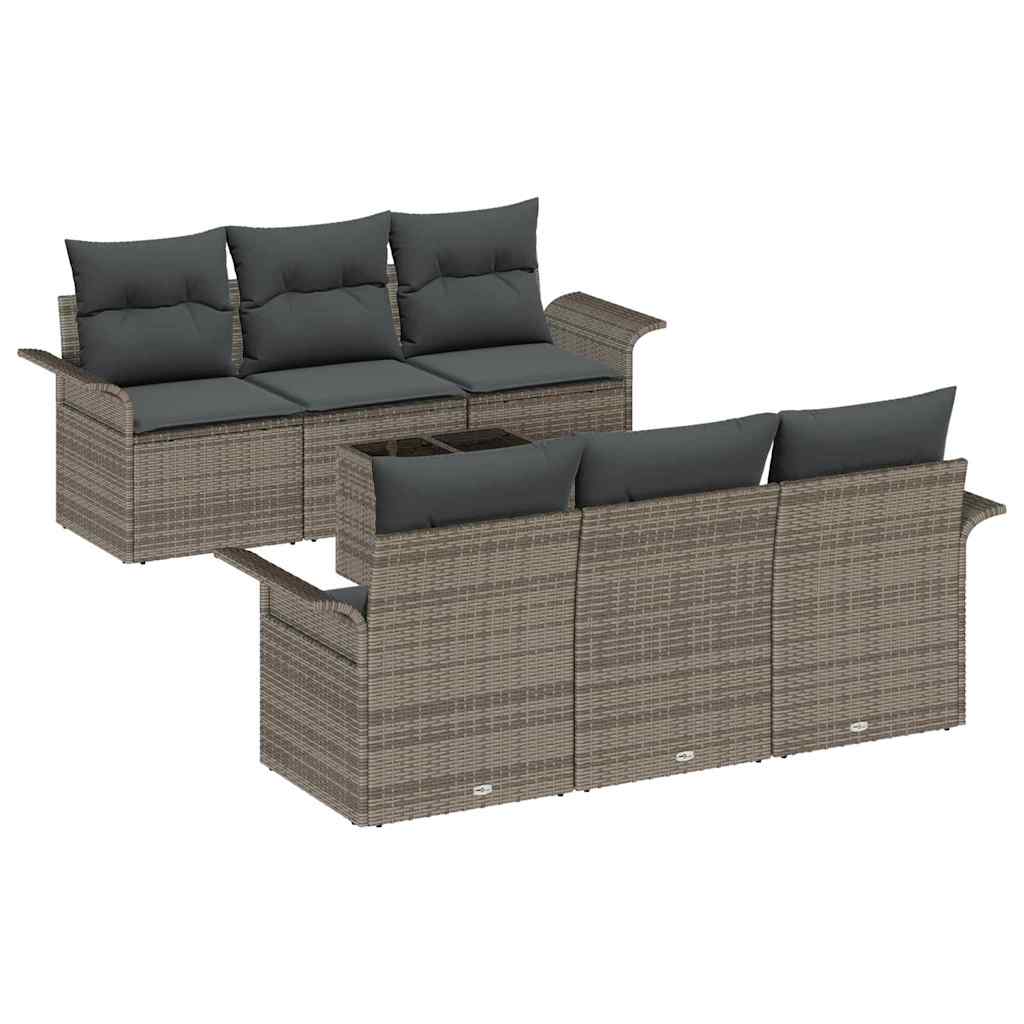 vidaXL Zestaw Sof na Ogród z poduszką 7 pcs Szary polirattan
