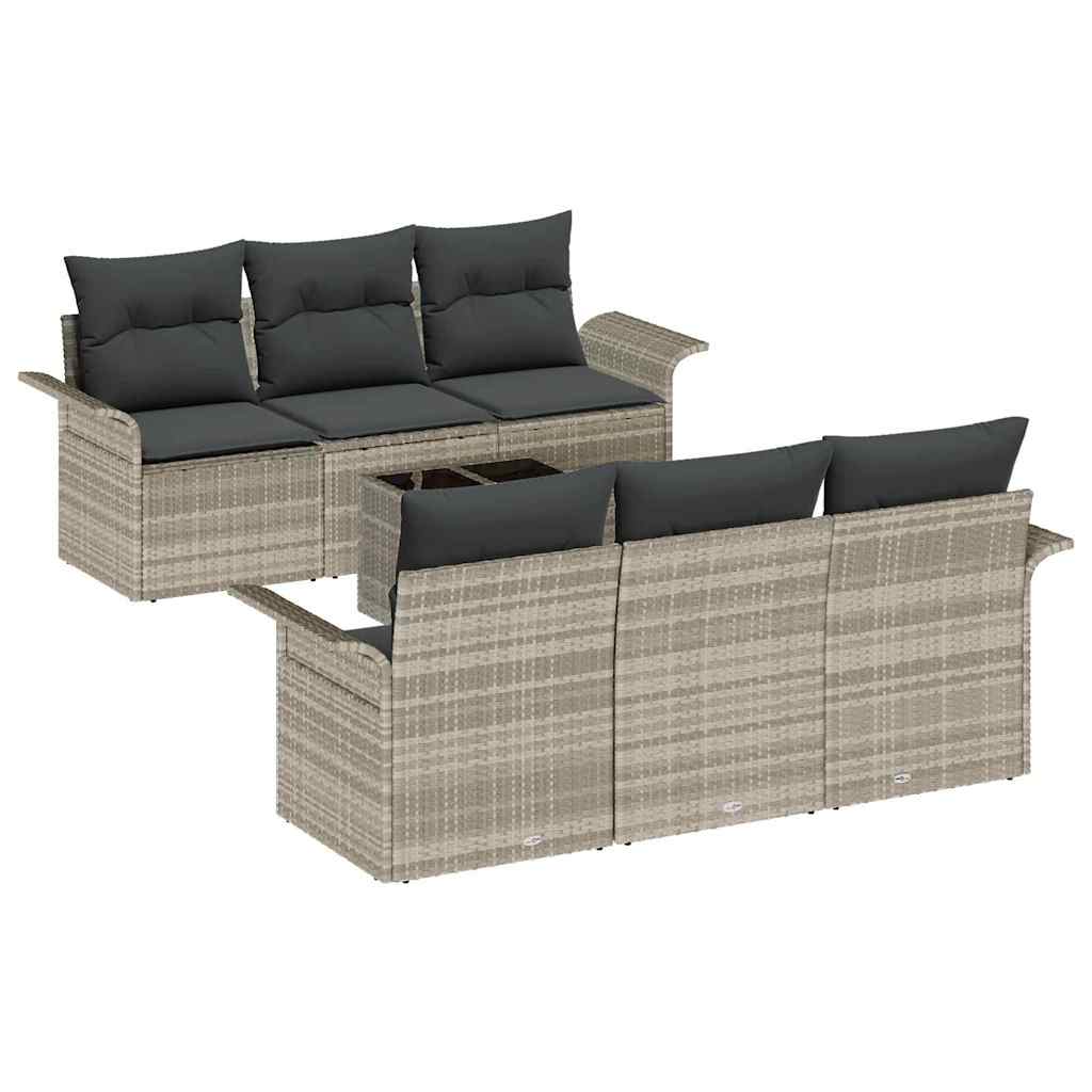 vidaXL Zestaw Sof na Ogród z poduszką 7 pcs Jasnoszary polirattan