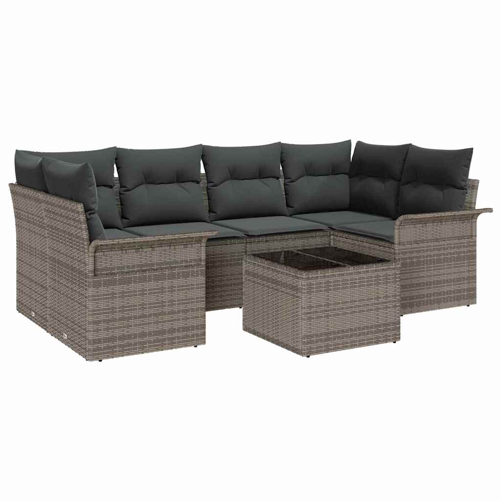 vidaXL Zestaw Sof na Ogród 7 pcs Szary Polirattan