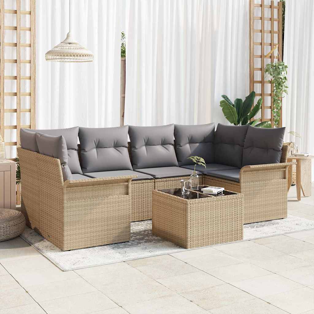 vidaXL Zestaw Sof na Ogród 7 pcs Beżowy Polirattan