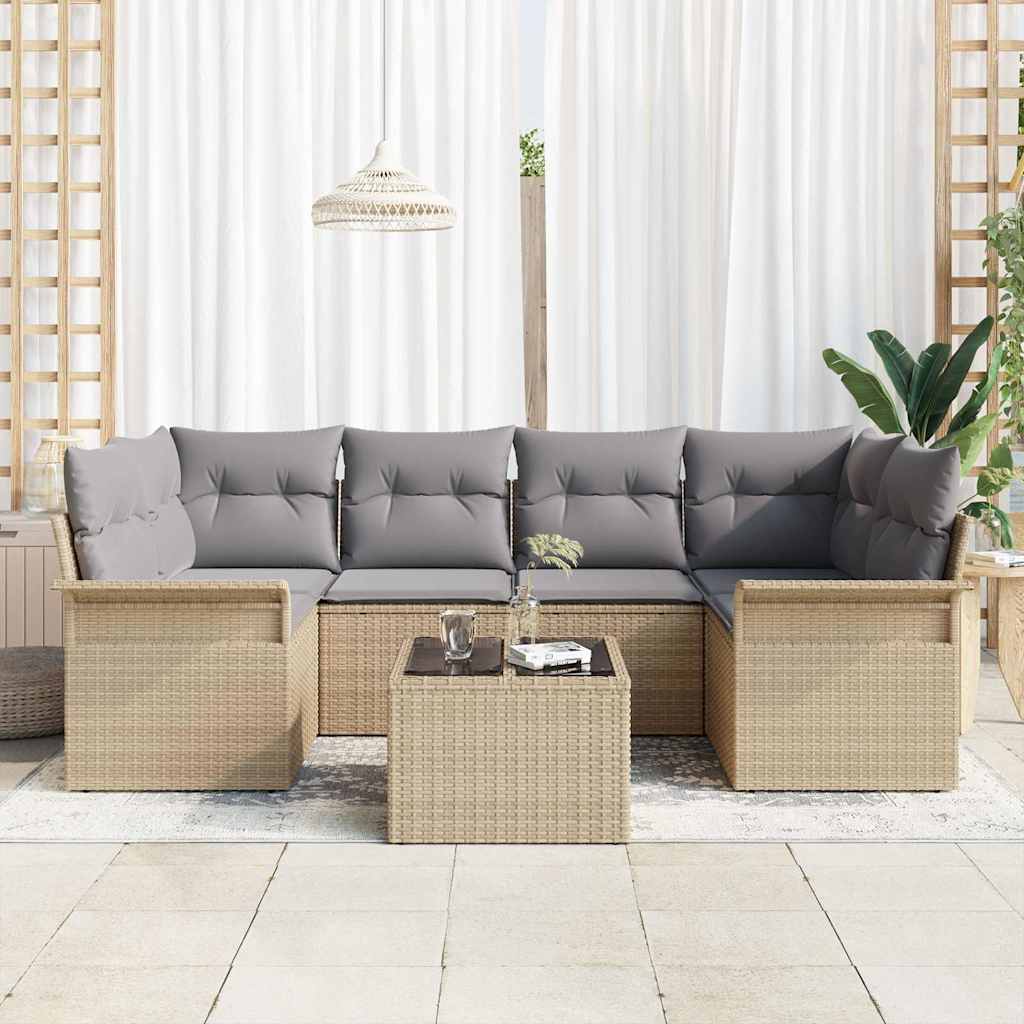 vidaXL Zestaw Sof na Ogród 7 pcs Beżowy Polirattan