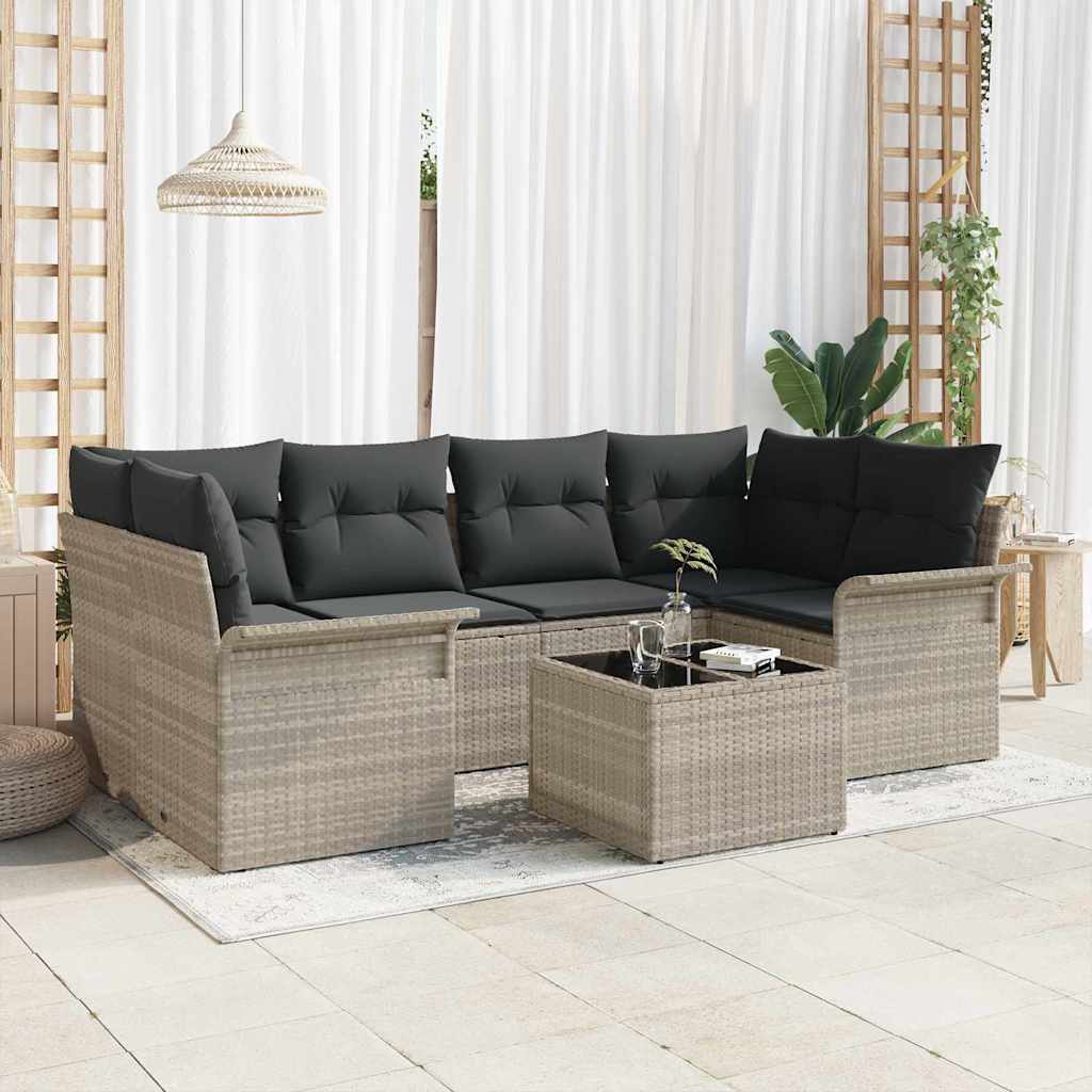 vidaXL Zestaw Sof na Ogród z poduszką 7 pcs Jasnoszary polirattan