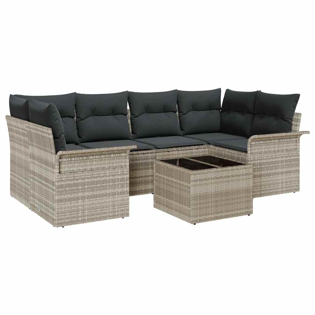 vidaXL Zestaw Sof na Ogród z poduszką 7 pcs Jasnoszary polirattan