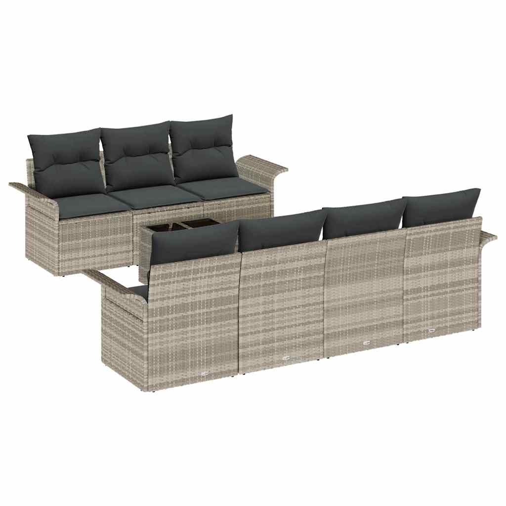 vidaXL Zestaw Sof na Ogród z poduszką 8 pcs Jasnoszary polirattan
