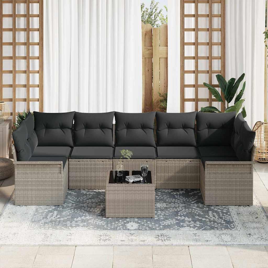 vidaXL Zestaw Sof na Ogród z poduszką 8 pcs Jasnoszary polirattan
