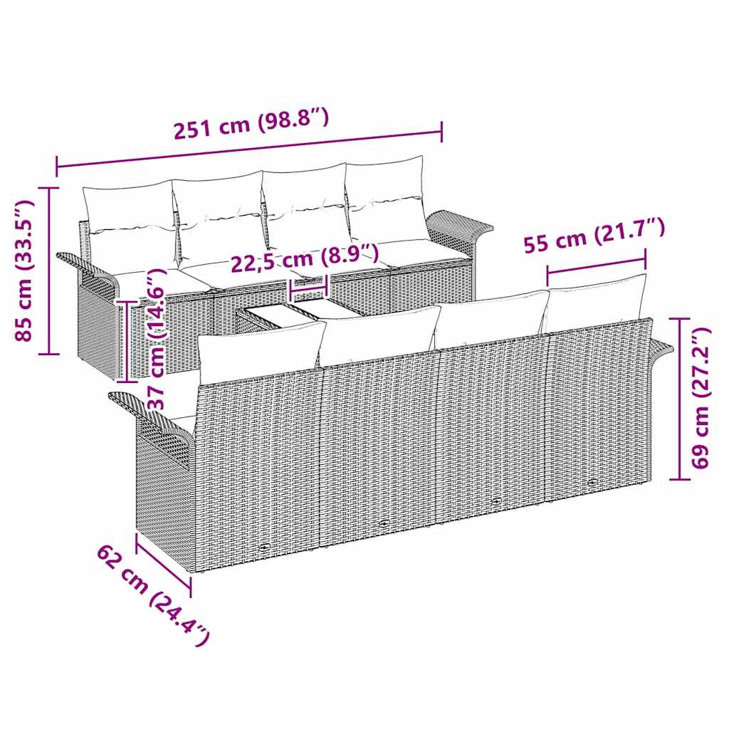 vidaXL Zestaw Sof na Ogród 9 pcs Jasnoszary Polirattan
