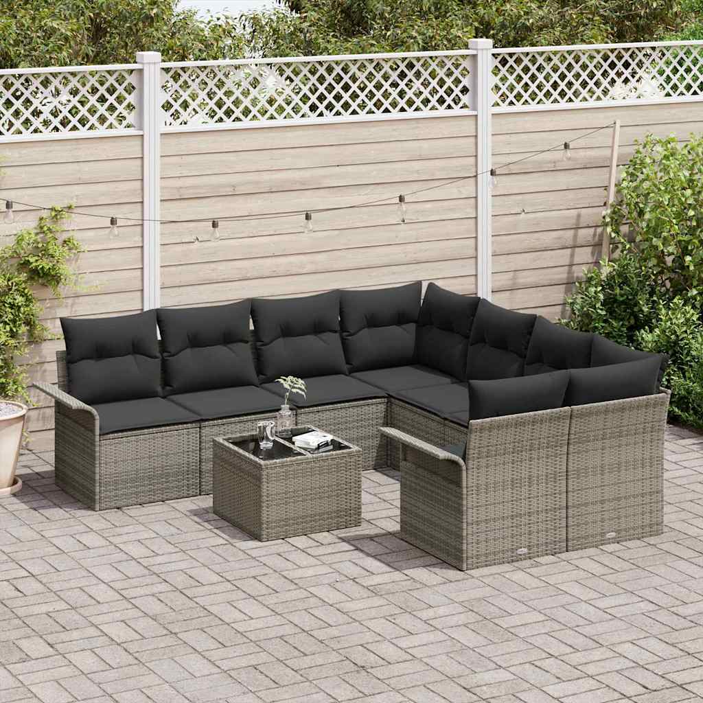 vidaXL Zestaw Sof na Ogród z poduszką 9 pcs Szary polirattan