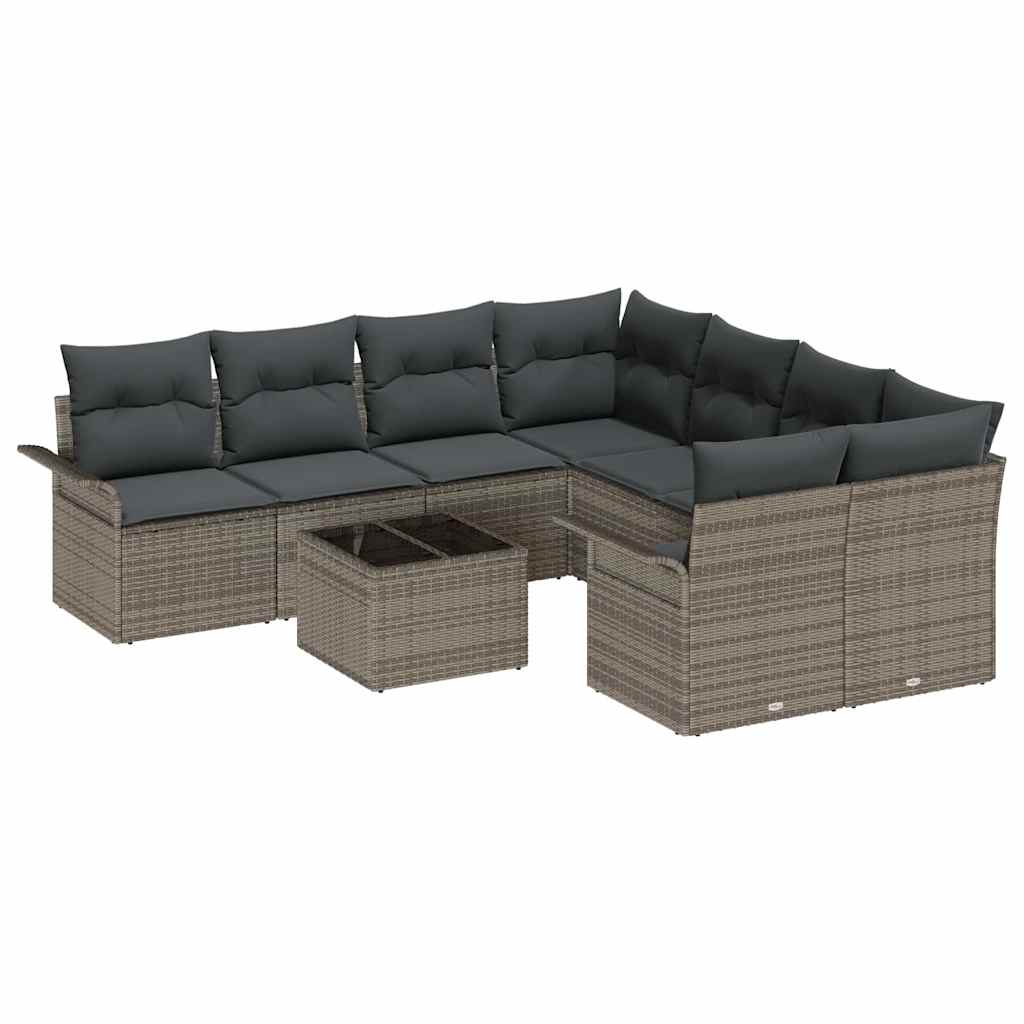vidaXL Zestaw Sof na Ogród z poduszką 9 pcs Szary polirattan