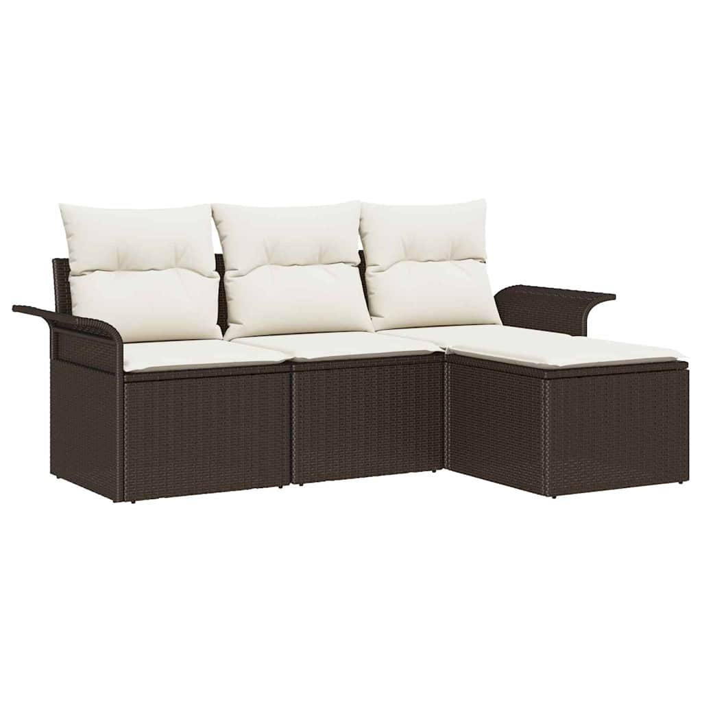 vidaXL Zestaw Sof z poduszką 4 pcs Brązowy i Kremowy polirattan