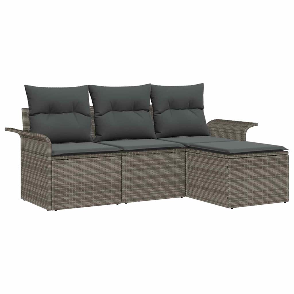 vidaXL Zestaw Sof z poduszką 4 pcs Szary polirattan