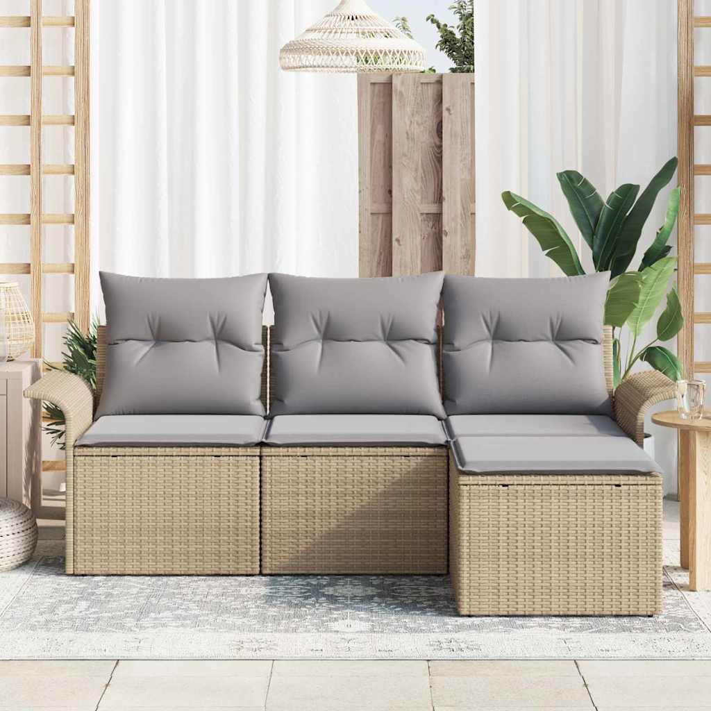 vidaXL Zestaw Sof z poduszką 4 pcs Beżowy polirattan