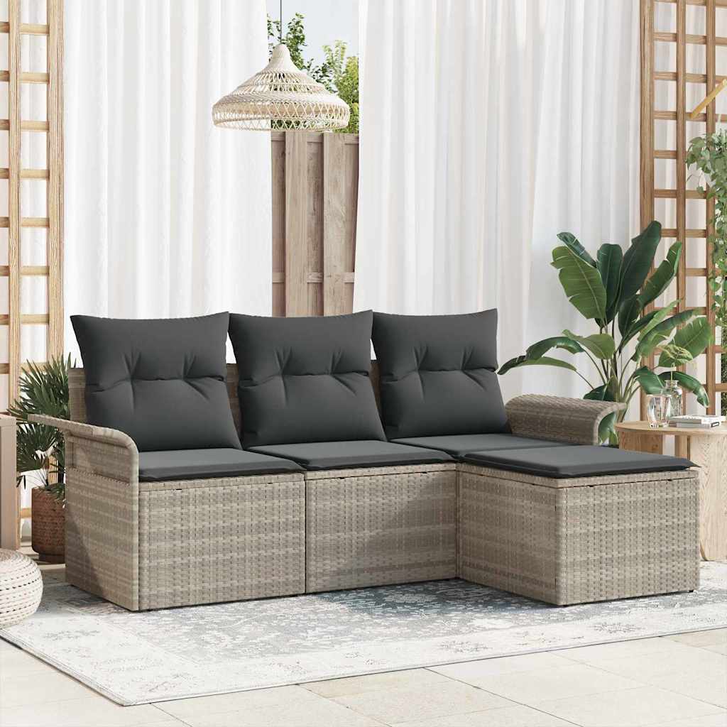 vidaXL Zestaw Sof z poduszką 4 pcs Szary polirattan