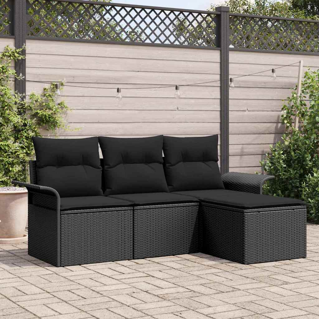 vidaXL Zestaw Sof z poduszką 4 pcs Czarny polirattan