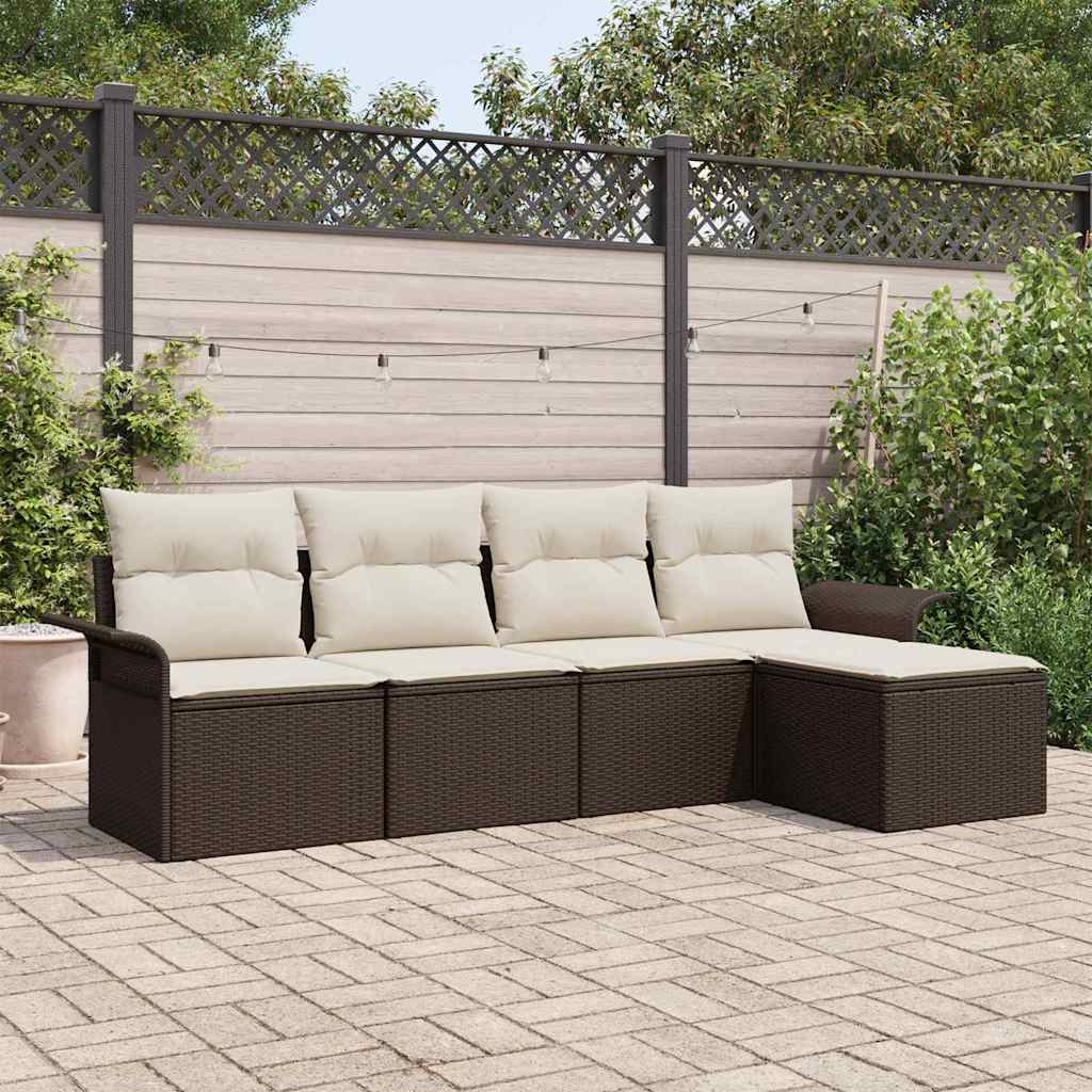 vidaXL Sofa na zewnątrz z poduszką 5 pcs Brązowy polirattan