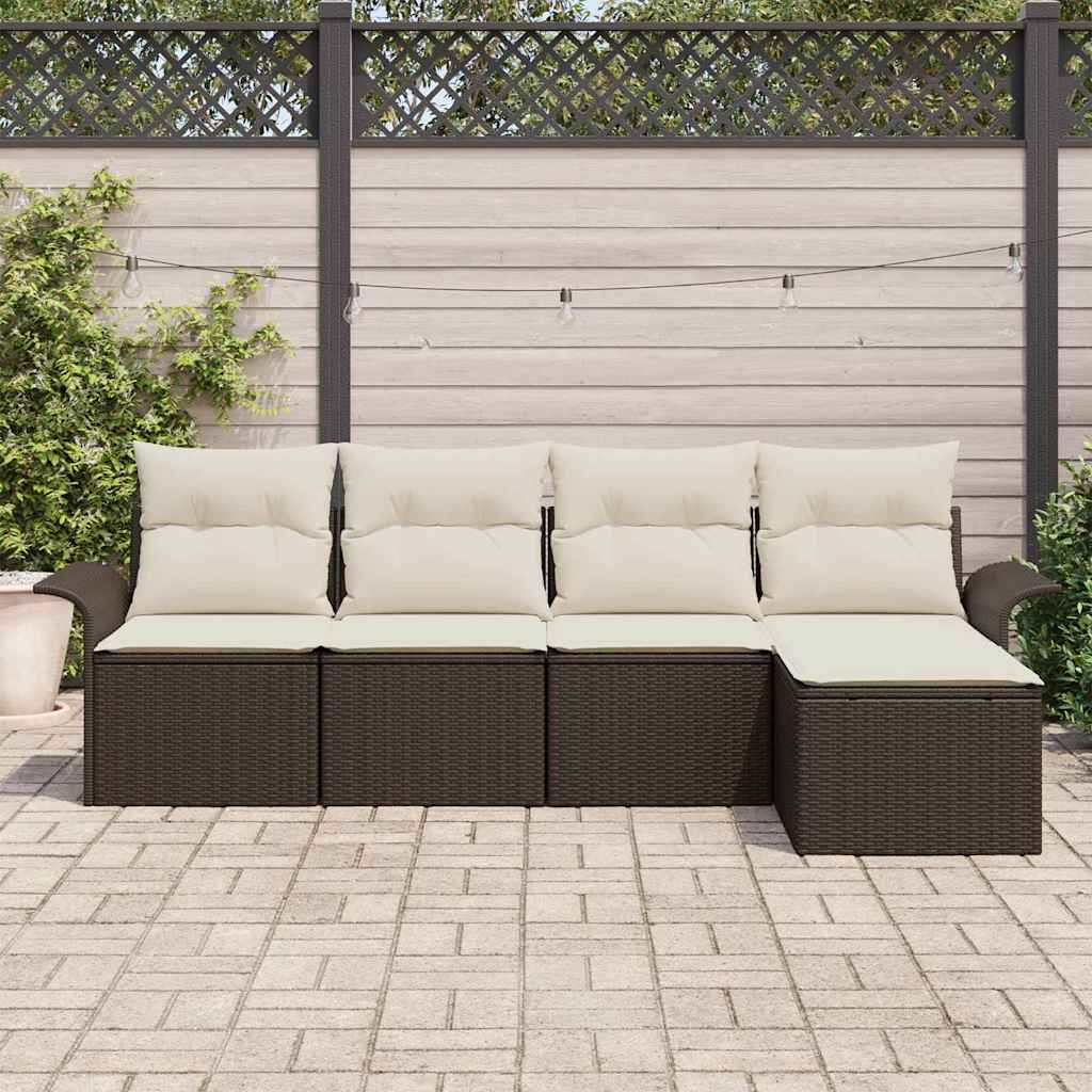 vidaXL Sofa na zewnątrz z poduszką 5 pcs Brązowy polirattan