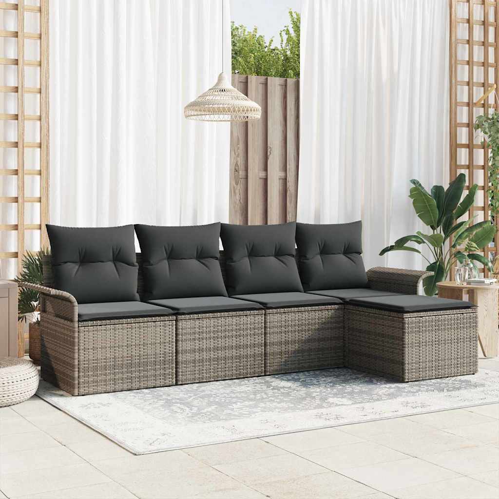 vidaXL Sofa na zewnątrz z poduszką 5 pcs Szary polirattan