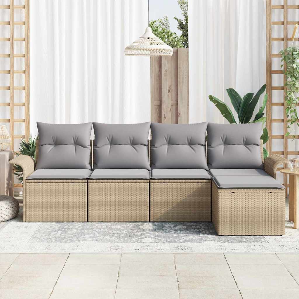vidaXL Sofa na zewnątrz z poduszką 5 pcs Beżowy polirattan