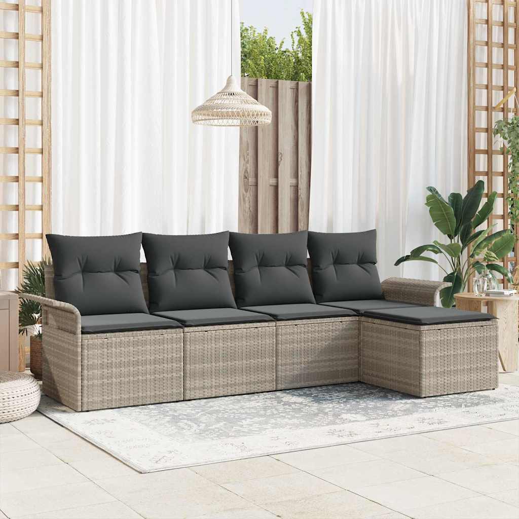 vidaXL Sofa na zewnątrz z poduszką 5 pcs Jasnoszary polirattan