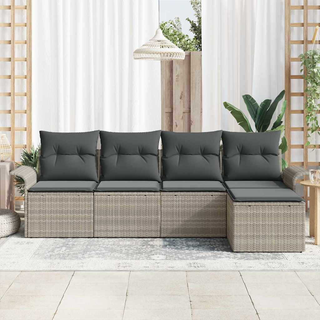 vidaXL Sofa na zewnątrz z poduszką 5 pcs Jasnoszary polirattan
