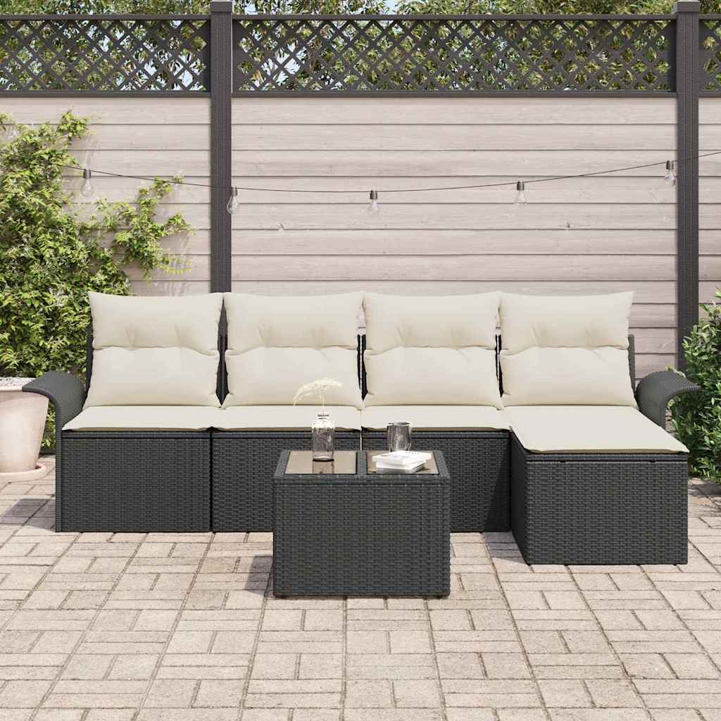 vidaXL Sofa na zewnątrz z poduszką 6 pcs Czarny polirattan