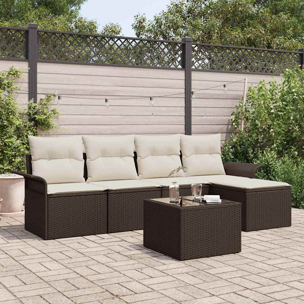vidaXL Sofa na zewnątrz z poduszką 6 pcs Brązowy polirattan