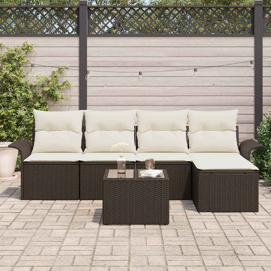 vidaXL Sofa na zewnątrz z poduszką 6 pcs Brązowy polirattan