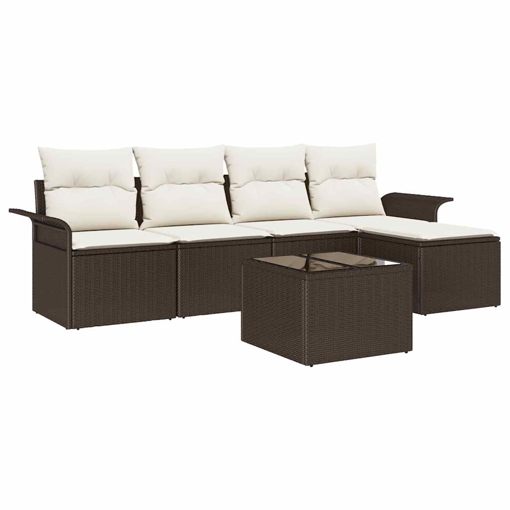 vidaXL Sofa na zewnątrz z poduszką 6 pcs Brązowy polirattan