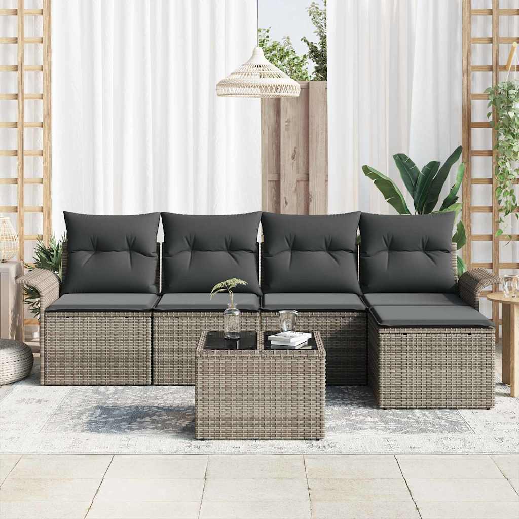 vidaXL Sofa na zewnątrz z poduszką 6 pcs Szary polirattan