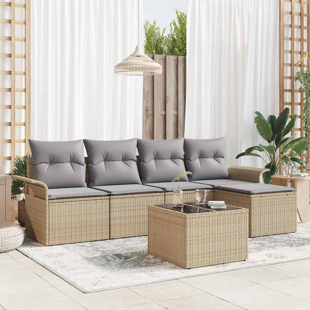 vidaXL Sofa na zewnątrz z poduszką 6 pcs Beżowy polirattan