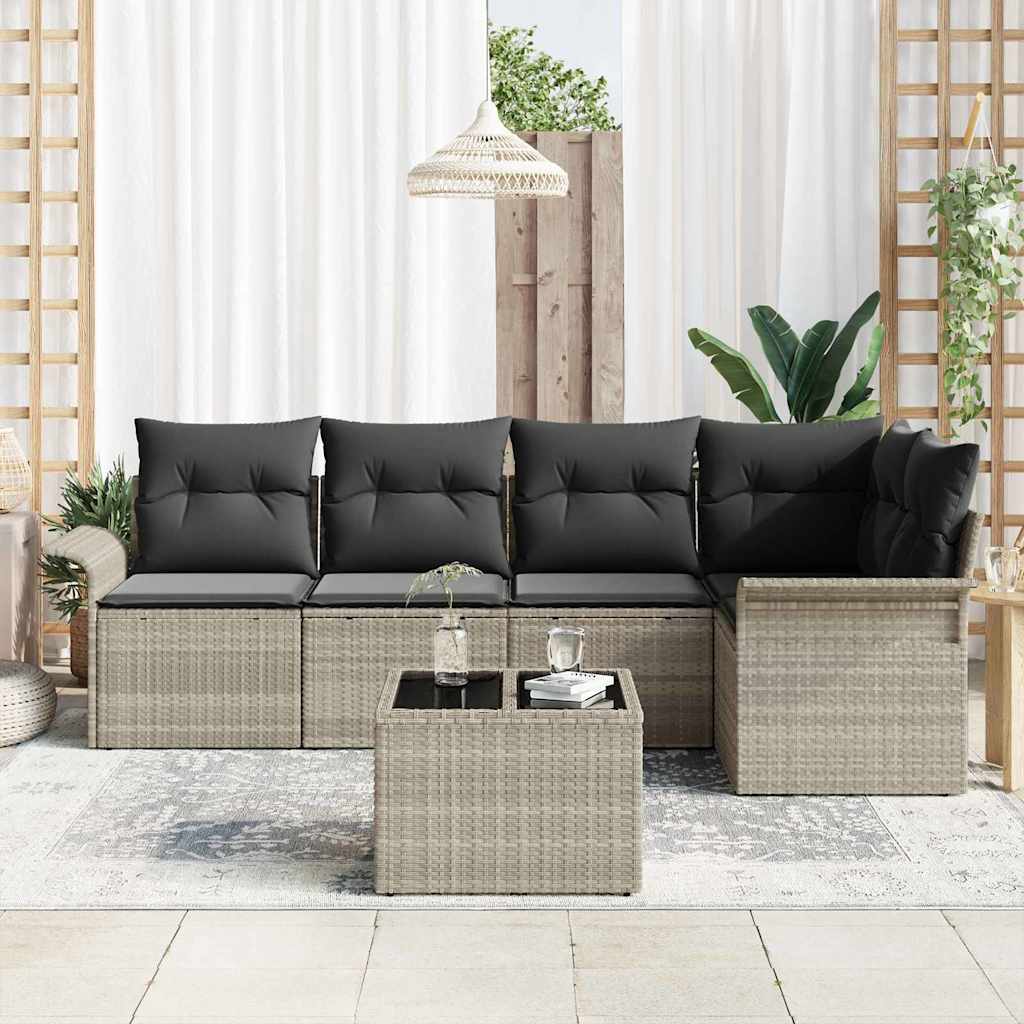 vidaXL Zestaw Sof na Ogród z poduszką 6 pcs Szary polirattan