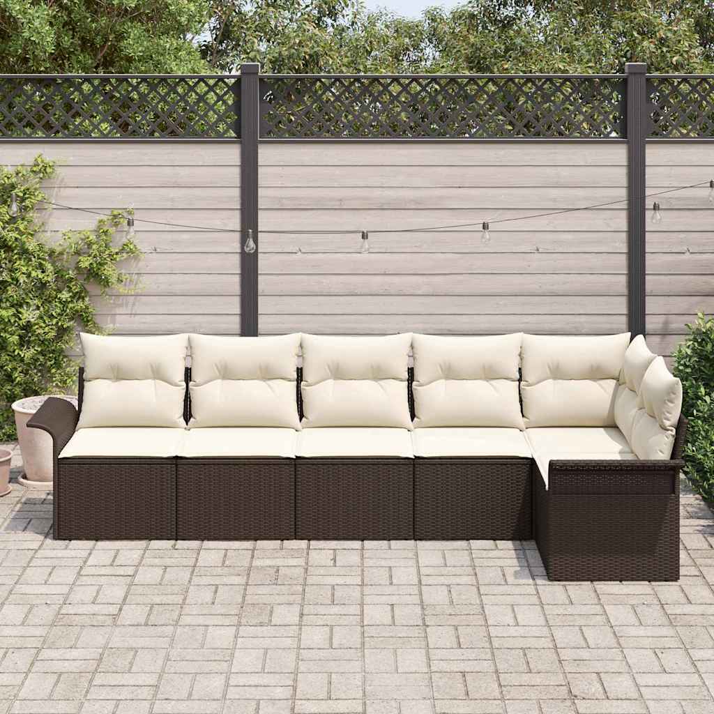 vidaXL Zestaw Sof na Ogród z poduszką 6 pcs Brązowy polirattan