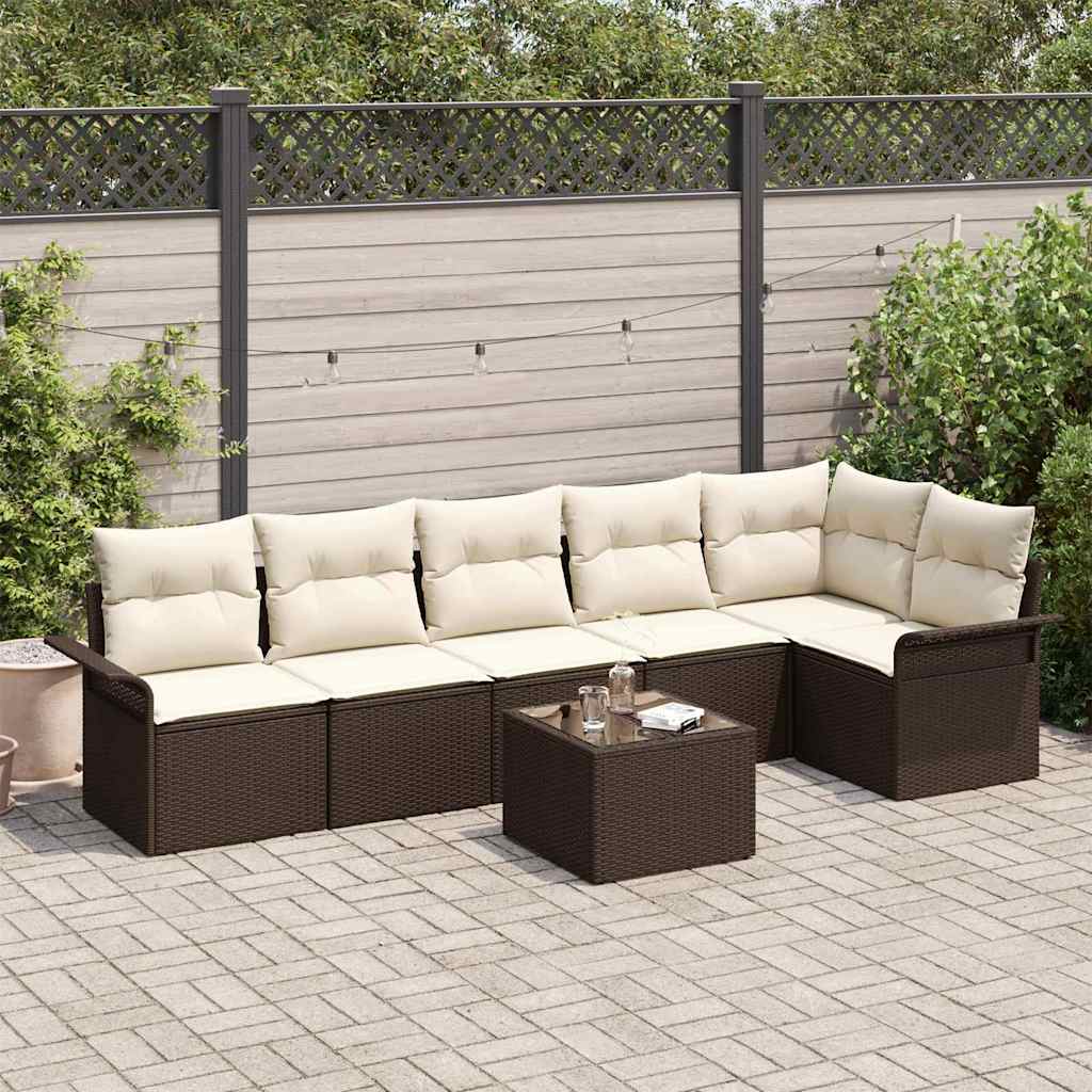 vidaXL Zestaw Sof na Ogród z poduszką 7 pcs Brązowy polirattan