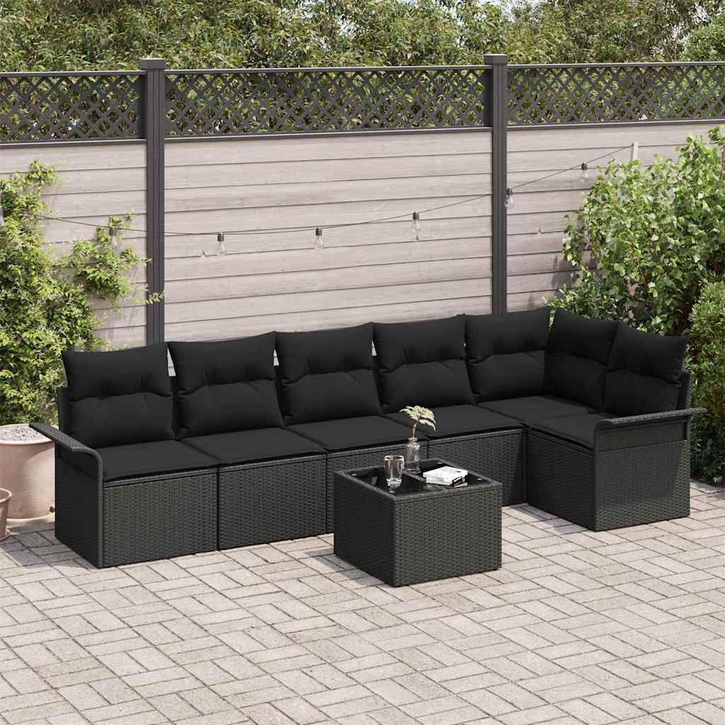 vidaXL Zestaw Sof na Ogród z poduszką 7 pcs Czarny polirattan