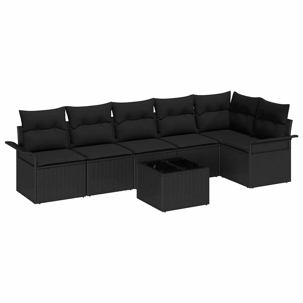 vidaXL Zestaw Sof na Ogród z poduszką 7 pcs Czarny polirattan