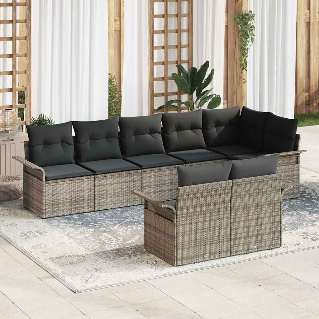 vidaXL Zestaw Sof na Ogród z poduszką 8 pcs Szary polirattan