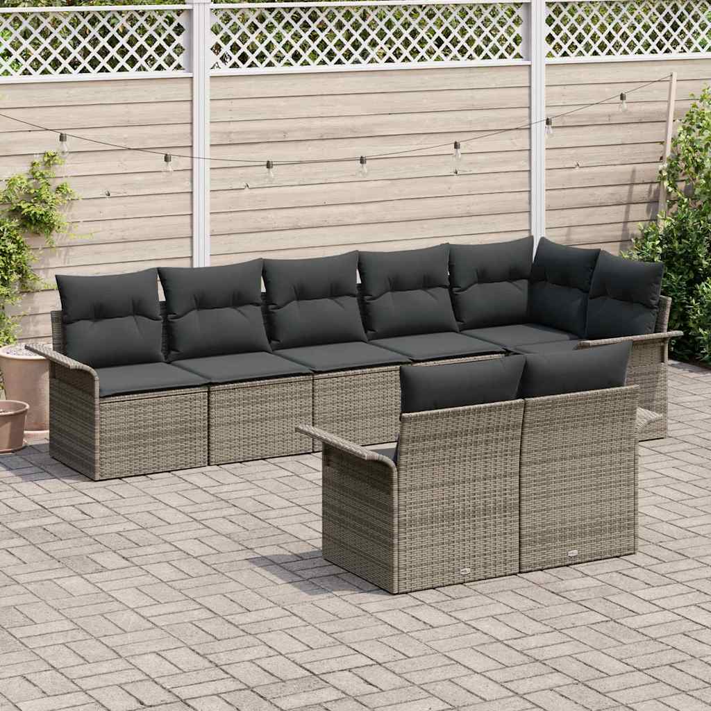 vidaXL Zestaw Sof na Ogród z poduszką 8 pcs Szary polirattan