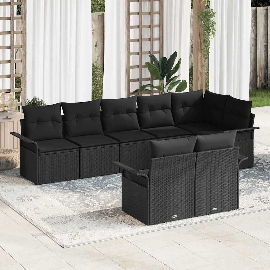 vidaXL Zestaw Sof na Ogród z poduszką 8 pcs Czarny polirattan
