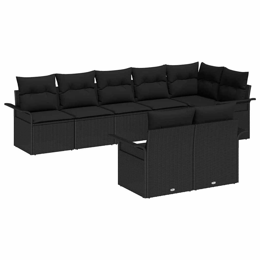 vidaXL Zestaw Sof na Ogród z poduszką 8 pcs Czarny polirattan