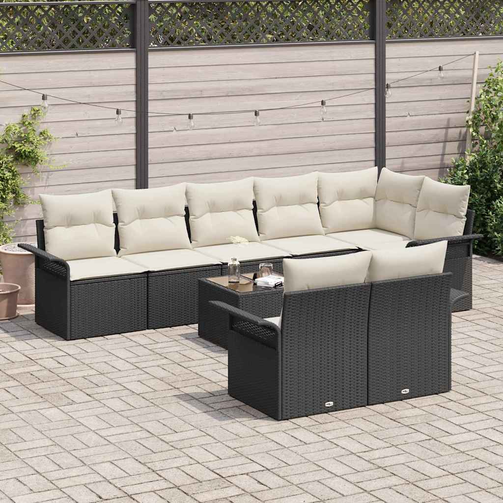 vidaXL Zestaw Sof na Ogród z poduszką 9 pcs Czarny polirattan