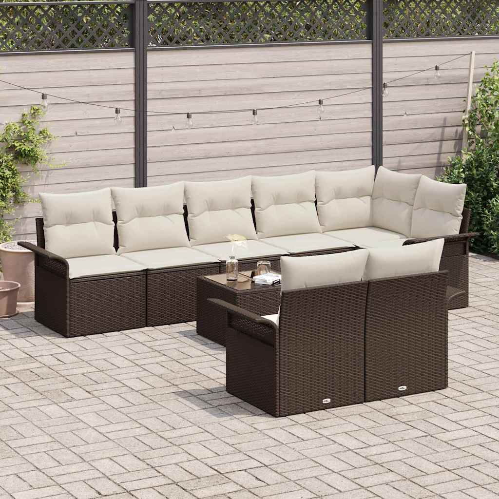 vidaXL Zestaw Sof na Ogród z poduszką 9 pcs Brązowy Polirattan