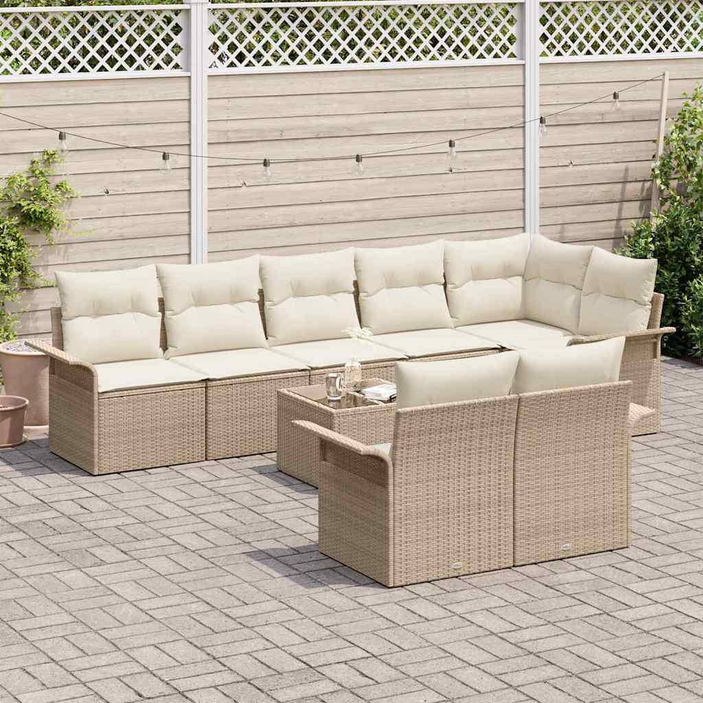vidaXL Zestaw Sof na Ogród z poduszką 9 pcs Beżowy Polirattan