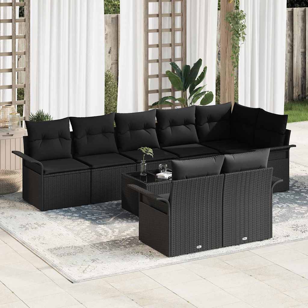vidaXL Zestaw Sof na Ogród z poduszką 9 pcs Czarny Polirattan