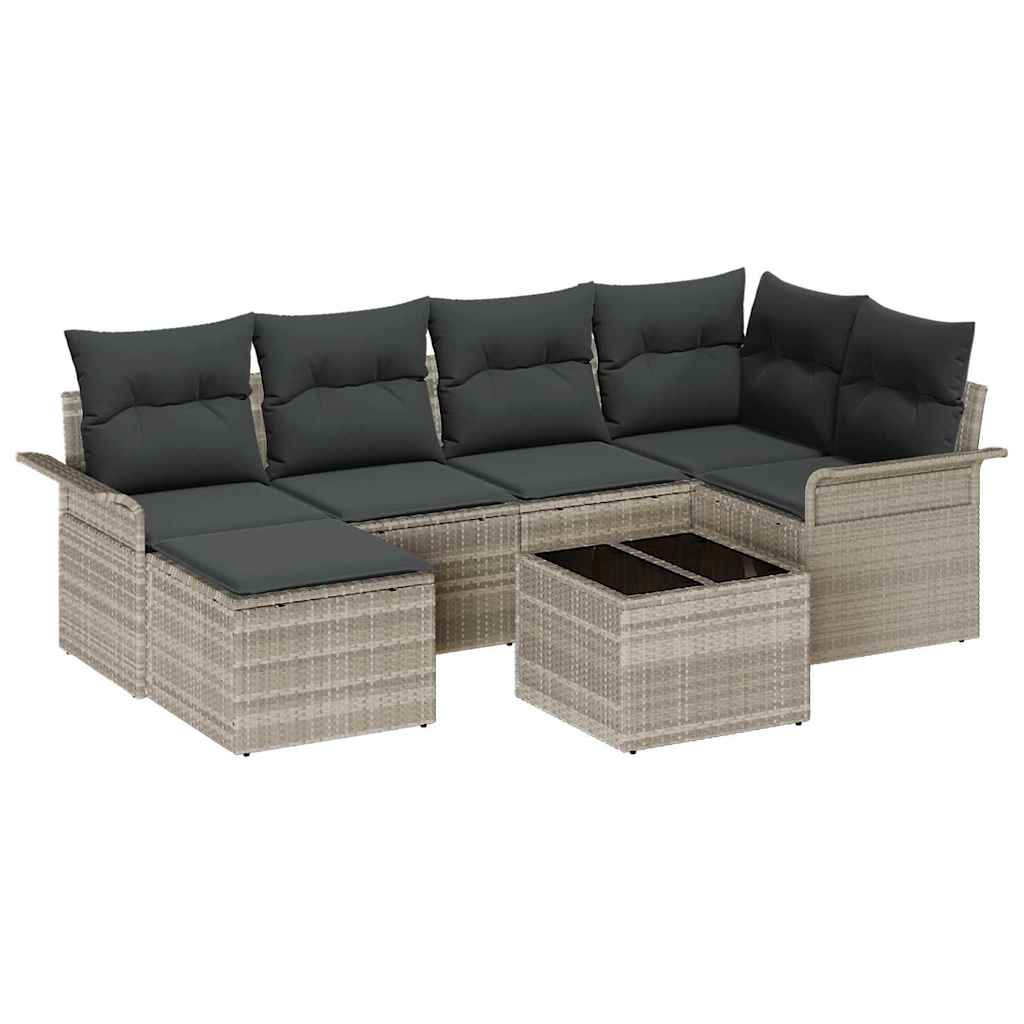 vidaXL Zestaw Sof na Ogród z poduszką 7 pcs Jasnoszary Polirattan
