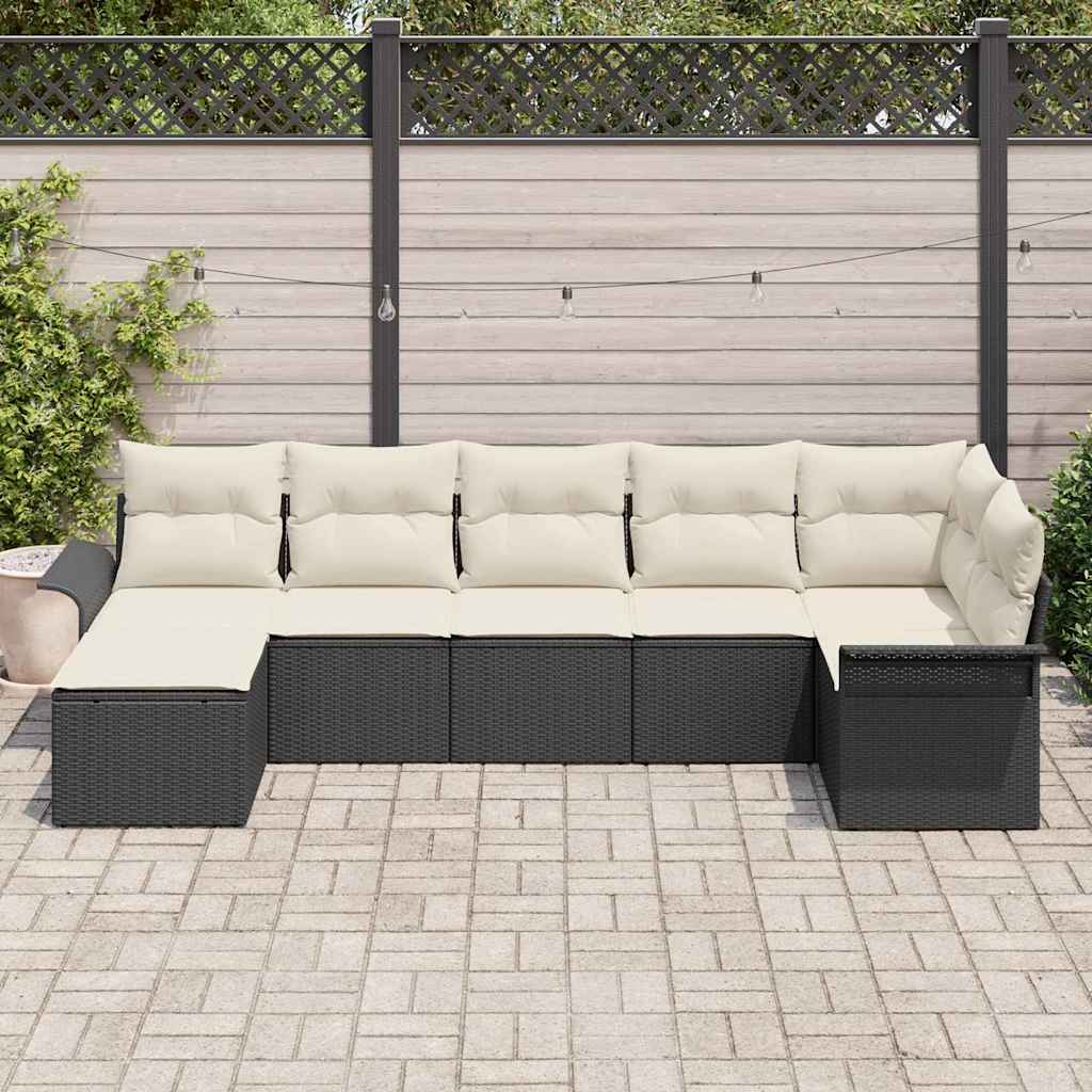 vidaXL Zestaw Sof na Ogród z poduszką 7 pcs Czarny polirattan